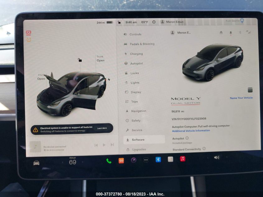 2020 TESLA MODEL Y LONG RANGE/PERFORMANCE - 5YJYGDEFXLF023908