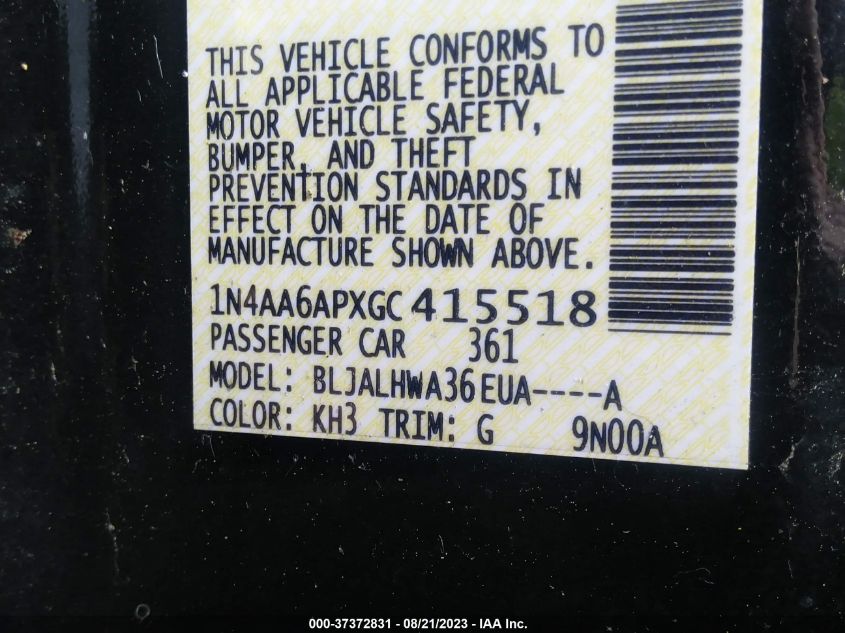 2016 NISSAN MAXIMA 3.5 PLATINUM - 1N4AA6APXGC415518