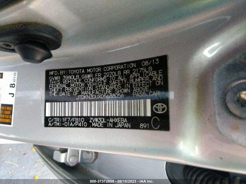 2013 TOYOTA PRIUS ONE/TWO/THREE/FOUR/FIVE - JTDKN3DUXD5688056