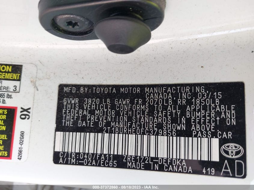 2015 TOYOTA COROLLA L/LE/LE PLS/PRM/S/S PLS - 2T1BURHE0FC379856