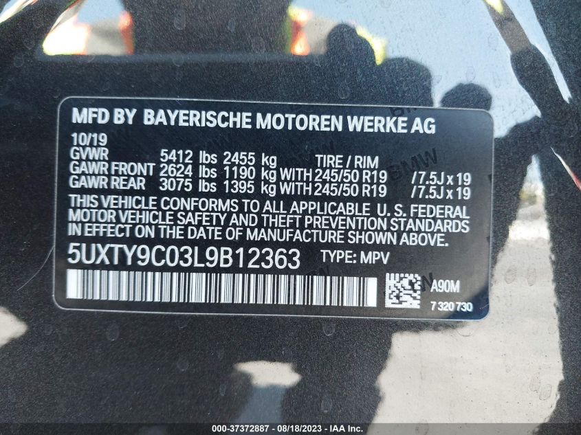 VIN 5UXTY9C03L9B12363 2020 BMW X3 M40I
