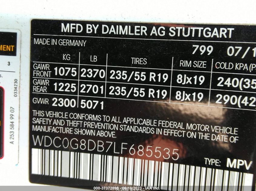 2020 MERCEDES-BENZ GLC GLC 300 - WDC0G8DB7LF685535