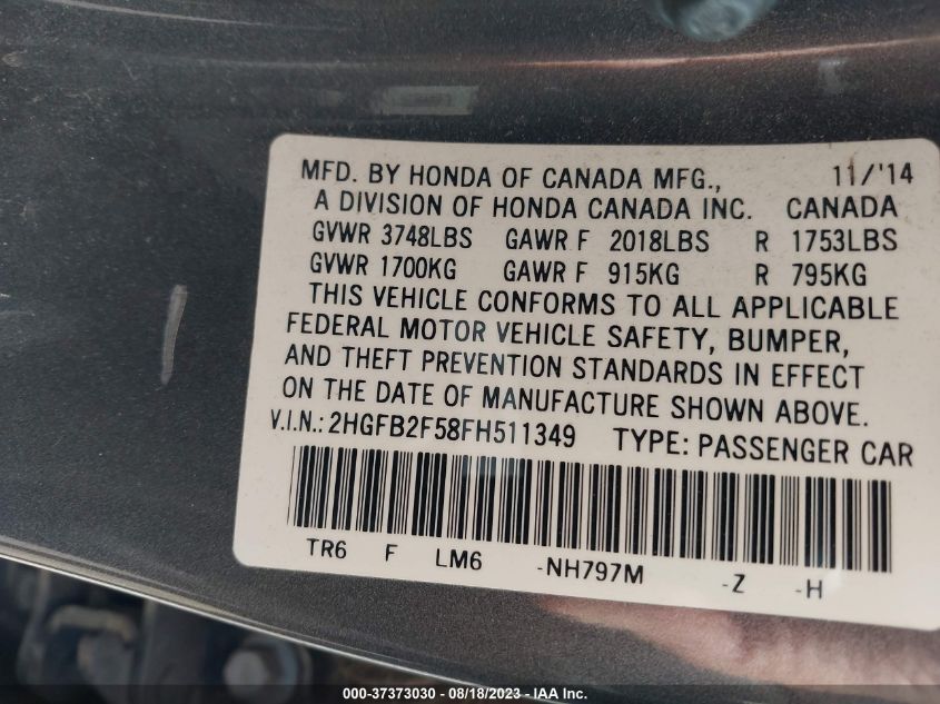 2015 HONDA CIVIC SEDAN LX - 2HGFB2F58FH511349