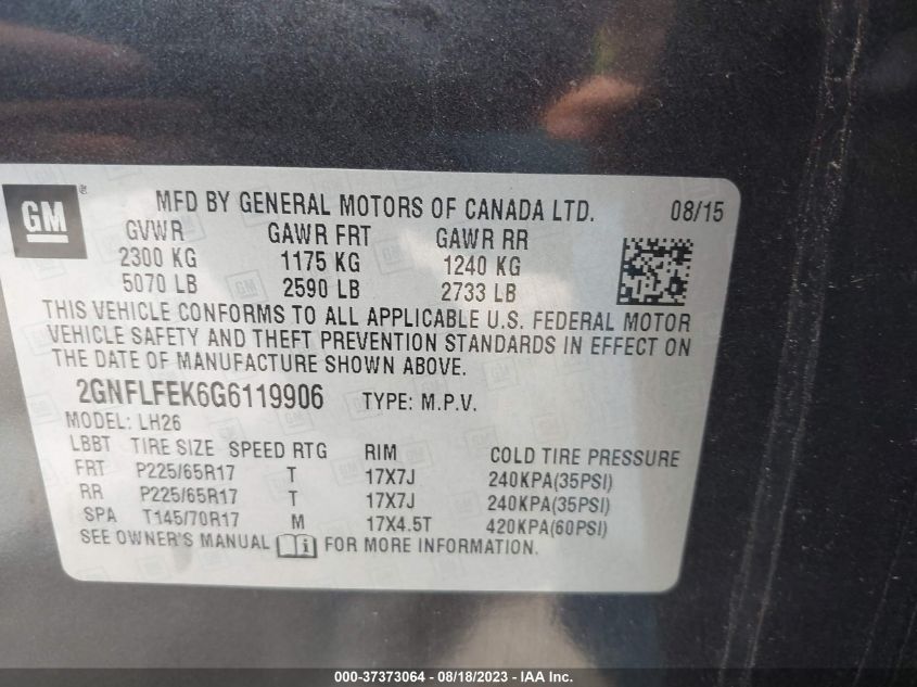2016 CHEVROLET EQUINOX LT - 2GNFLFEK6G6119906