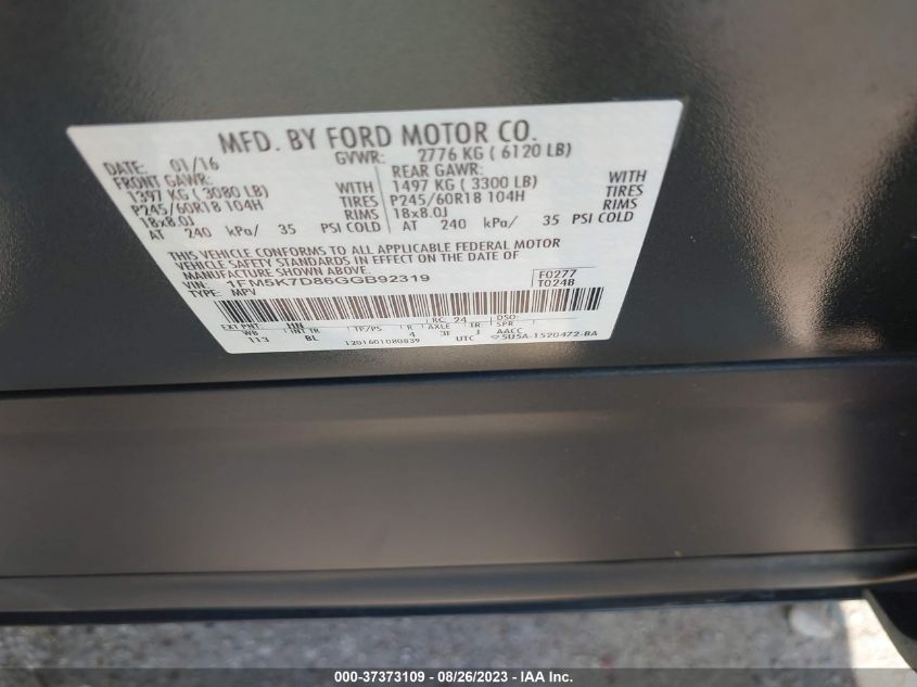 2016 FORD EXPLORER XLT - 1FM5K7D86GGB92319