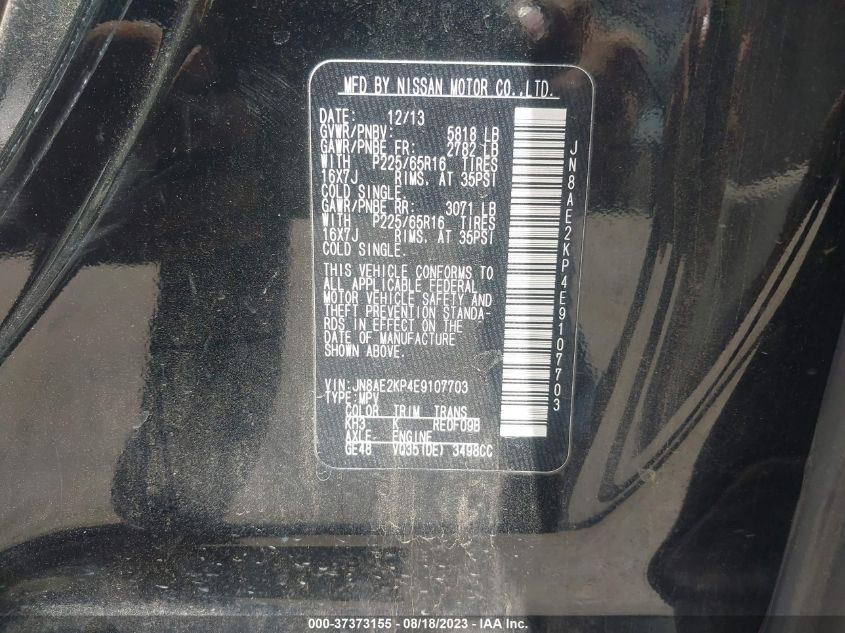 2014 NISSAN QUEST S/SV/SL/LE - JN8AE2KP4E9107703