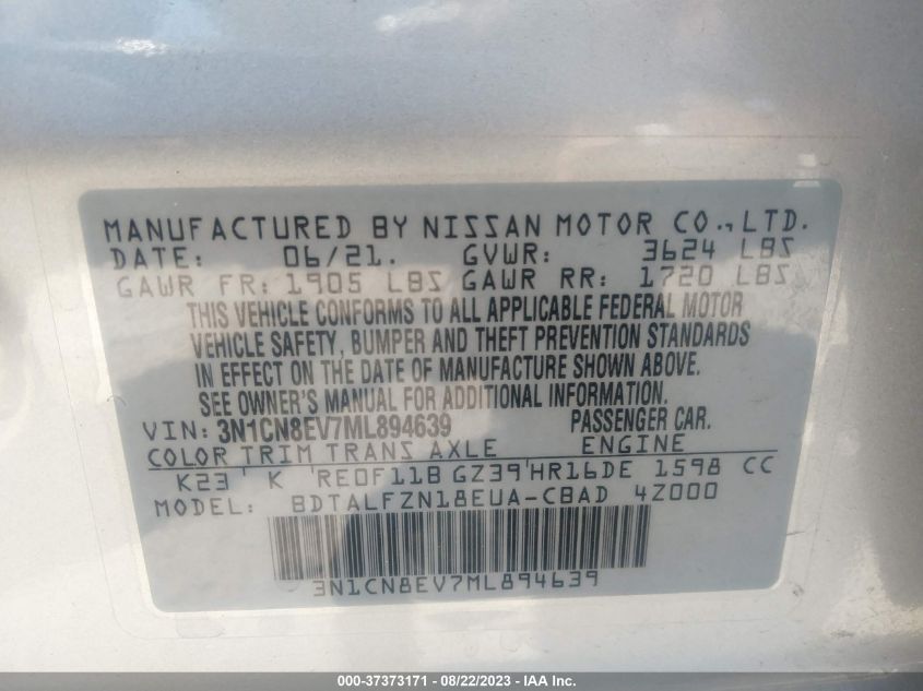 2021 NISSAN VERSA SV - 3N1CN8EV7ML894639