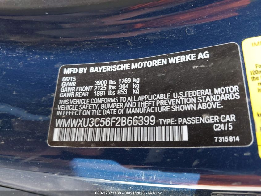 2015 MINI HARDTOP COOPER S WMWXU3C56F2B66399