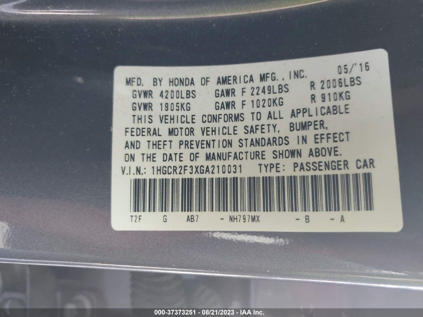 2016 HONDA ACCORD SEDAN LX - 1HGCR2F3XGA210031