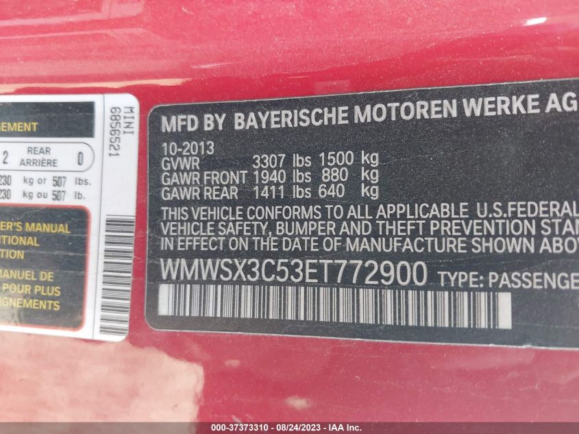 2014 MINI COUPE COOPER S - WMWSX3C53ET772900