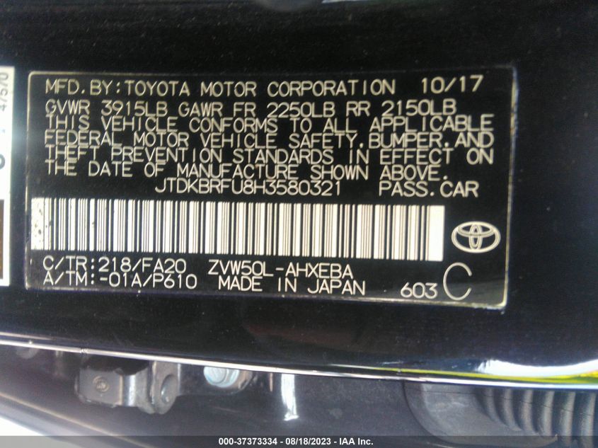 2017 TOYOTA PRIUS TWO/TWO ECO/THREE - JTDKBRFU8H3580321