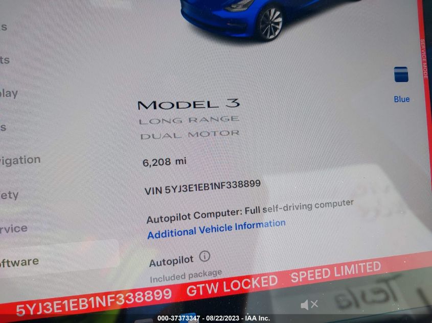 2022 TESLA MODEL 3 LONG RANGE - 5YJ3E1EB1NF338899