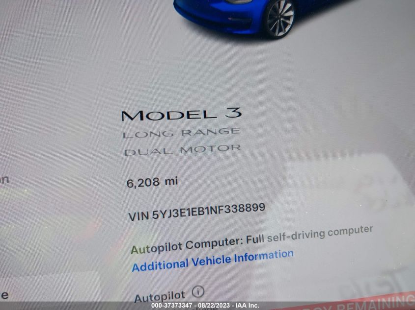 2022 TESLA MODEL 3 LONG RANGE - 5YJ3E1EB1NF338899