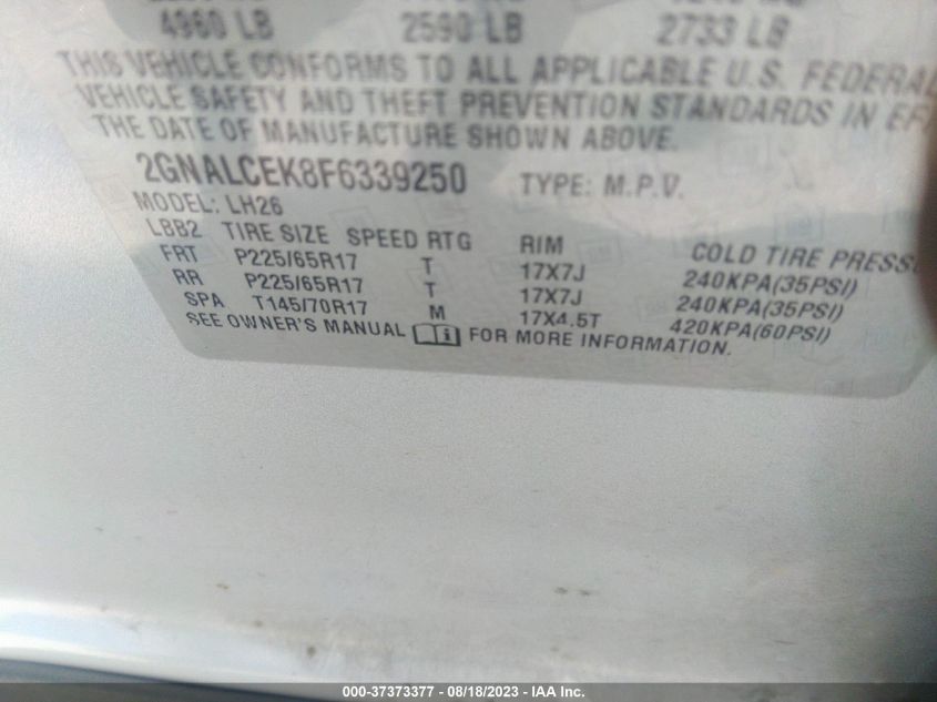 2015 CHEVROLET EQUINOX LT - 2GNALCEK8F6339250