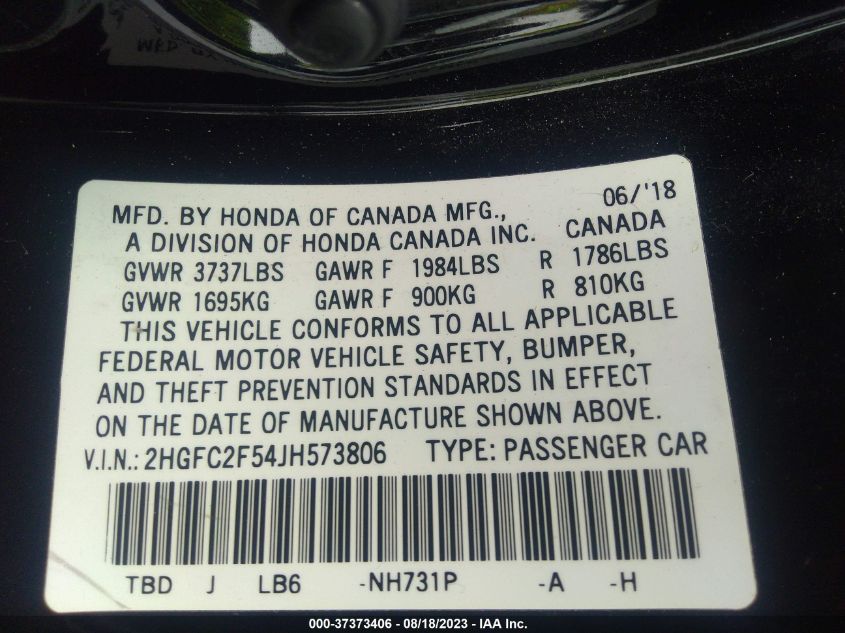 2018 HONDA CIVIC SEDAN LX - 2HGFC2F54JH573806