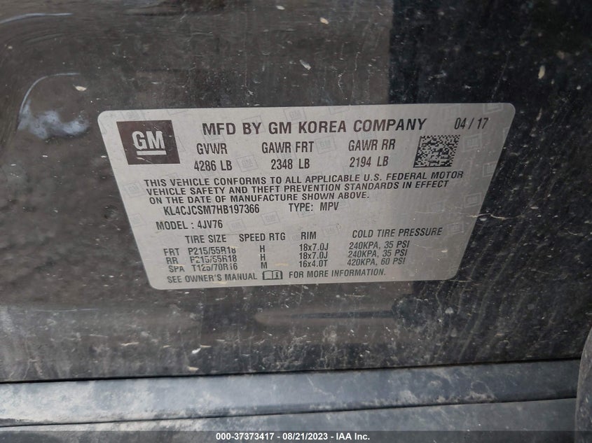 VIN KL4CJCSM7HB197366 2017 BUICK ENCORE ESSENCE