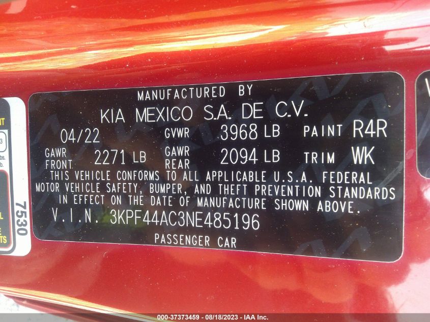 2022 KIA FORTE GT - 3KPF44AC3NE485196