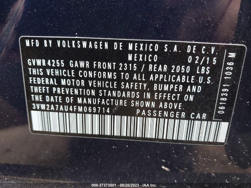 2015 VOLKSWAGEN GOLF TDI SEL - 3VW2A7AU4FM069714