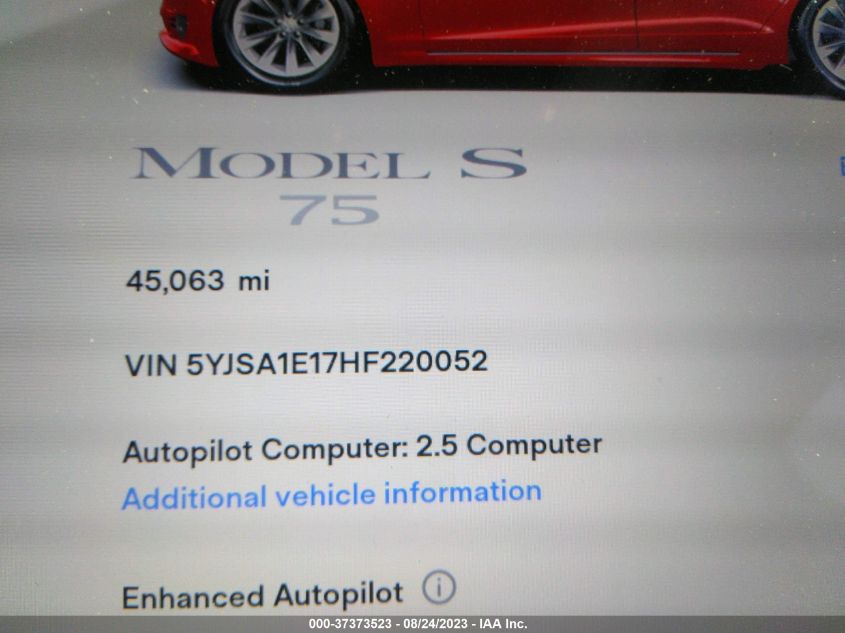 2017 TESLA MODEL S 60/75 - 5YJSA1E17HF220052