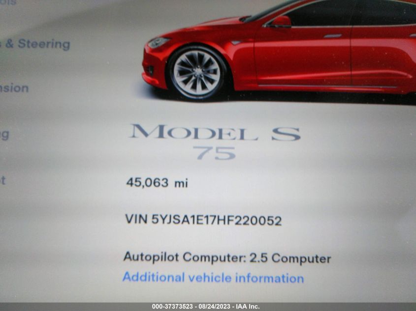 2017 TESLA MODEL S 60/75 - 5YJSA1E17HF220052