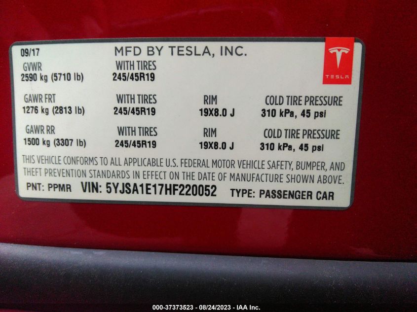 2017 TESLA MODEL S 60/75 - 5YJSA1E17HF220052