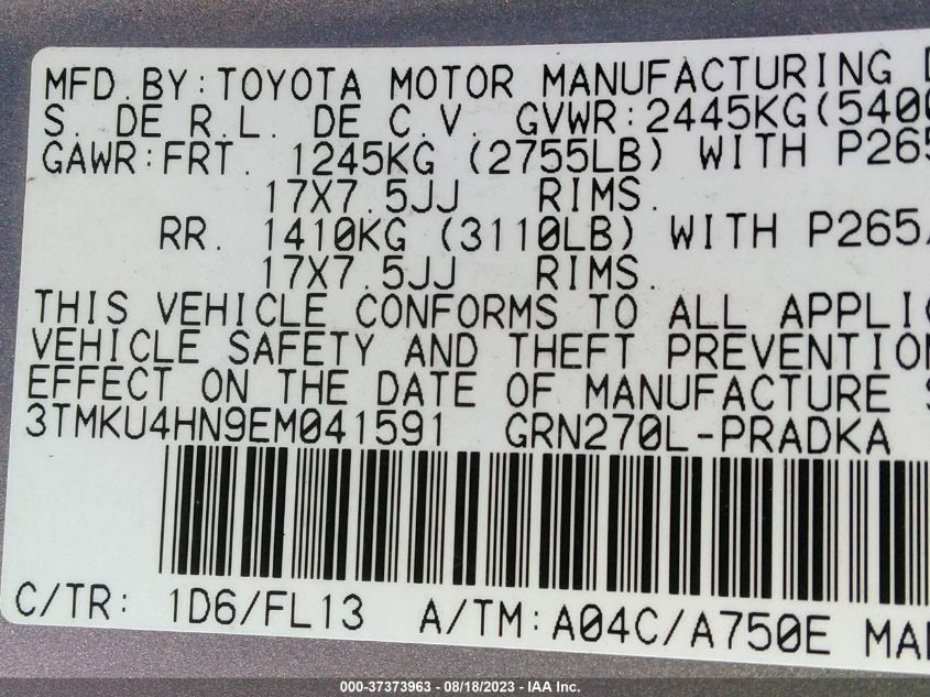 2014 TOYOTA TACOMA PRERUNNER - 3TMKU4HN9EM041591