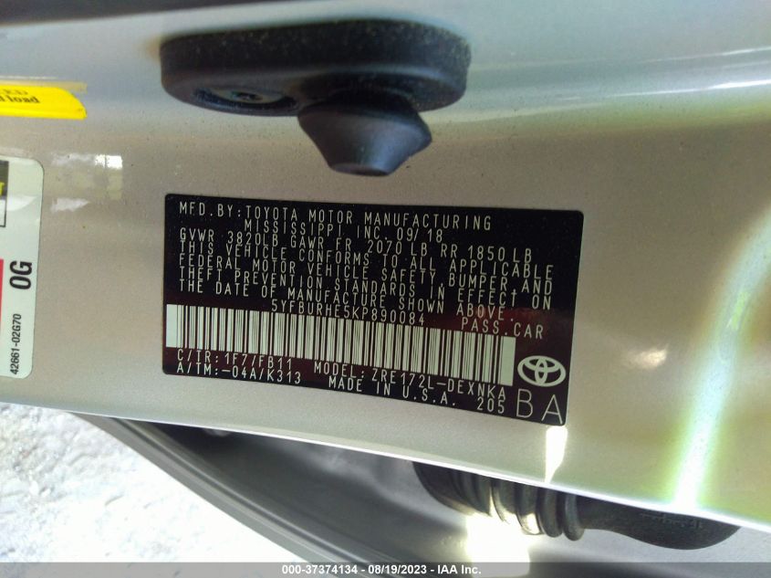 2019 TOYOTA COROLLA L/LE/SE/XLE/XSE - 5YFBURHE5KP890084