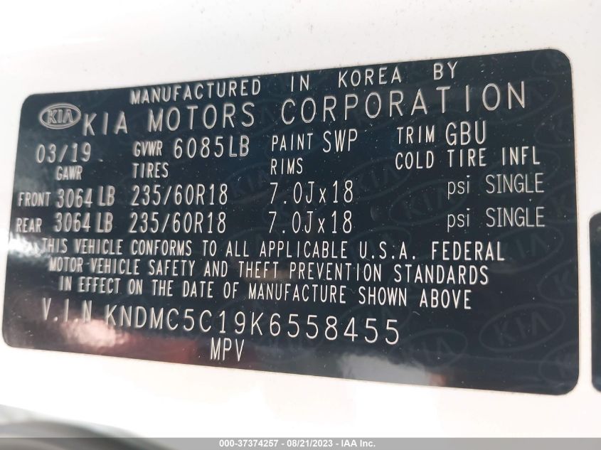 2019 KIA SEDONA EX/SX - KNDMC5C19K6558455