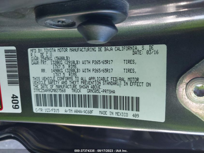 2016 TOYOTA TACOMA SR/SR5/TRD SPORT - 3TMCZ5AN9GM027568
