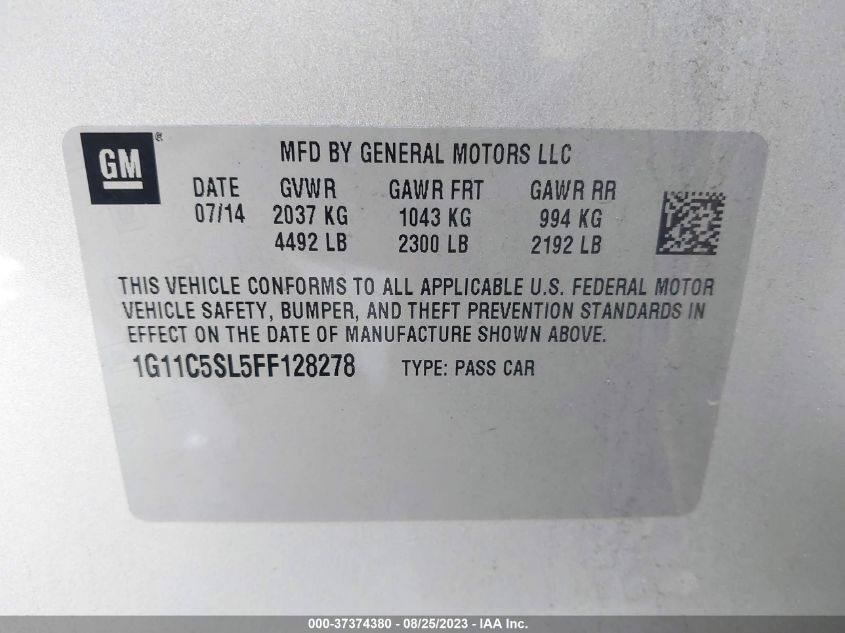 2015 CHEVROLET MALIBU LT - 1G11C5SL5FF128278