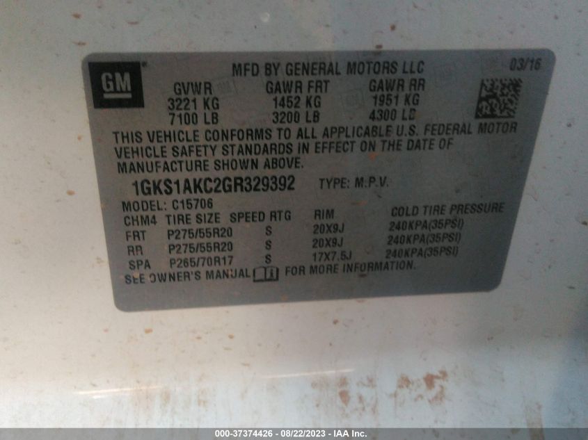 2016 GMC YUKON SLE - 1GKS1AKC2GR329392