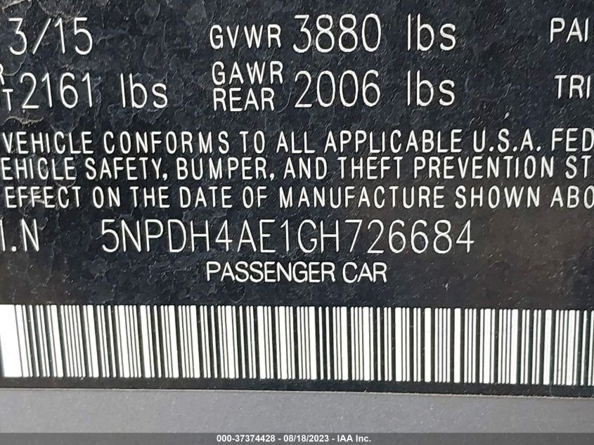2016 HYUNDAI ELANTRA SE - 5NPDH4AE1GH726684