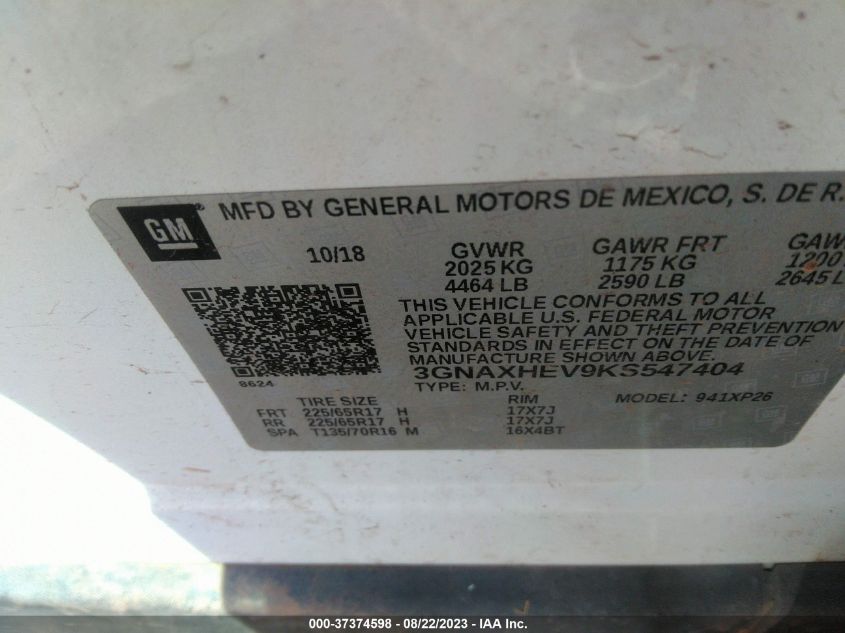 2019 CHEVROLET EQUINOX LS - 3GNAXHEV9KS547404