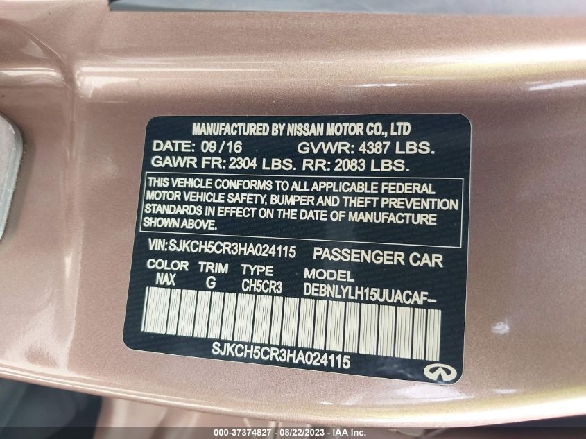 2017 INFINITI QX30 PREMIUM SJKCH5CR3HA024115