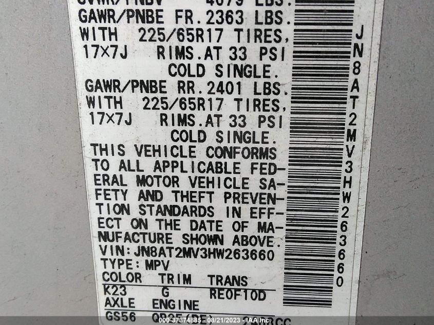 2017 NISSAN ROGUE S - JN8AT2MV3HW263660
