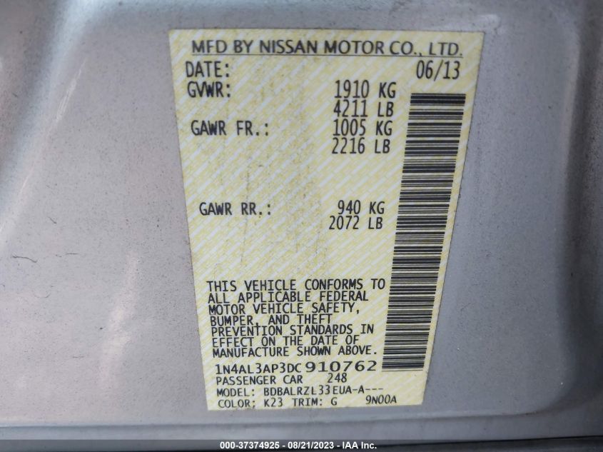 2013 NISSAN ALTIMA 2.5 S - 1N4AL3AP3DC910762