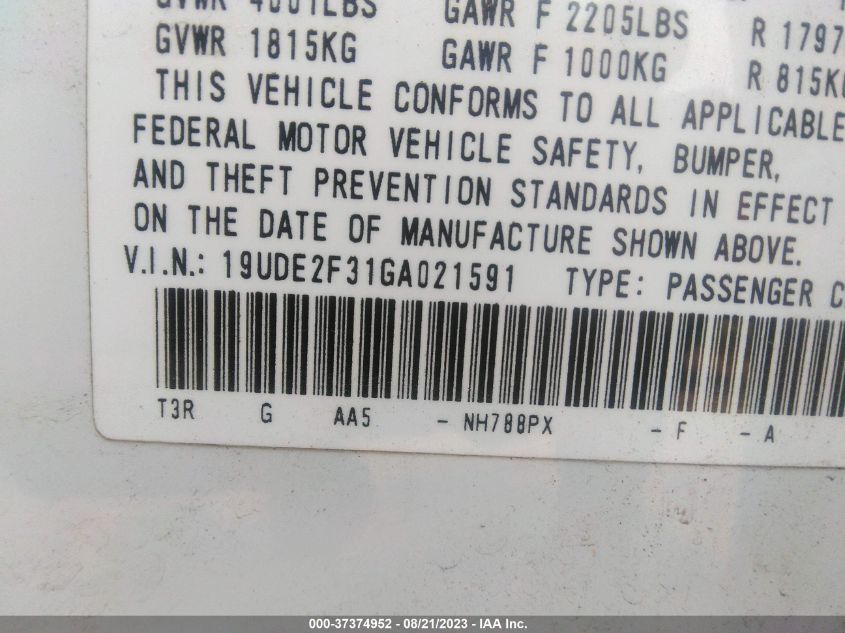 2016 ACURA ILX - 19UDE2F31GA021591