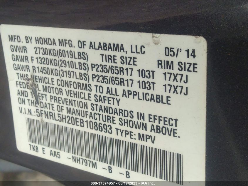 2014 HONDA ODYSSEY LX - 5FNRL5H20EB108693