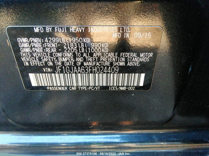 2015 SUBARU IMPREZA SEDAN - JF1GJAA63FH024409