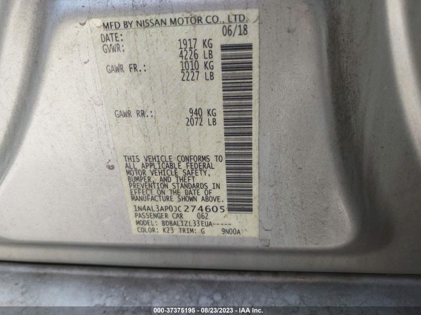 2018 NISSAN ALTIMA 2.5 SV - 1N4AL3AP0JC274605