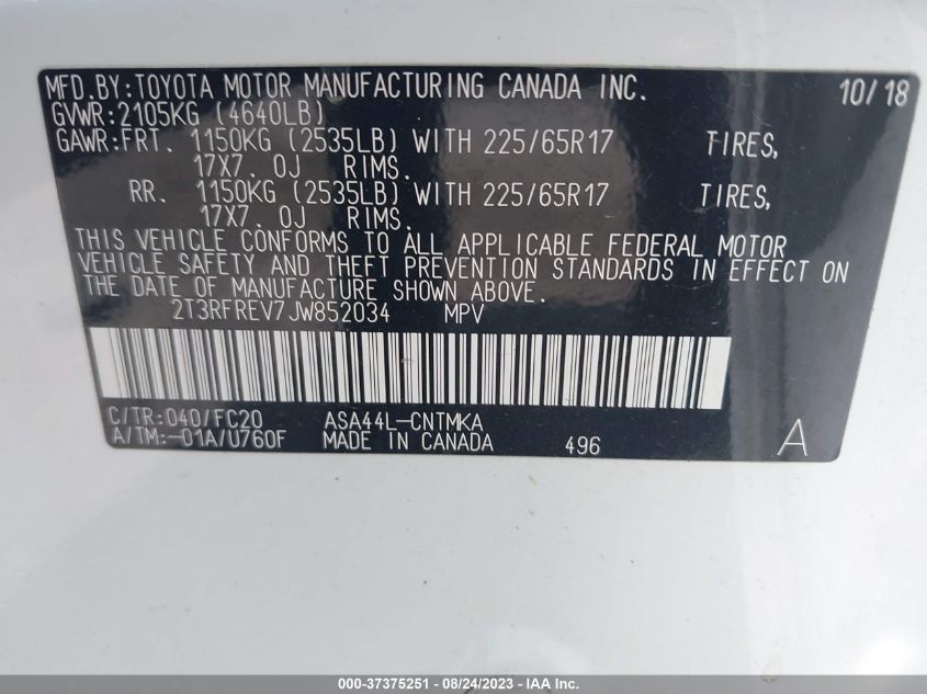 2018 TOYOTA RAV4 XLE/ADVENTURE - 2T3RFREV7JW852034