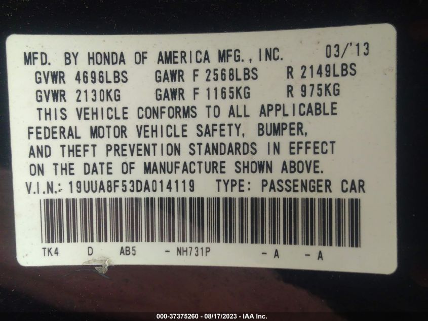 2013 ACURA TL TECH - 19UUA8F53DA014119