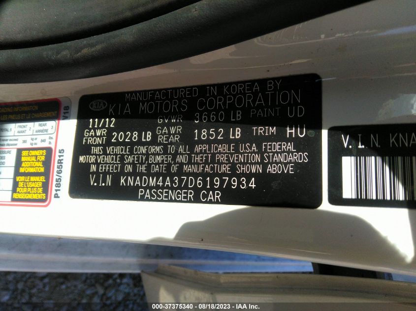 2013 KIA RIO LX - KNADM4A37D6197934