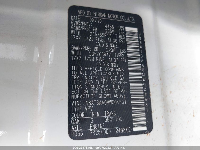 2021 NISSAN ROGUE S - JN8AT3AA0MW004531
