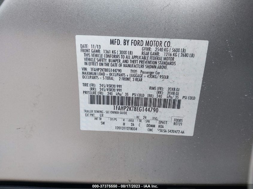 2014 FORD TAURUS SHO - 1FAHP2KT8EG144790