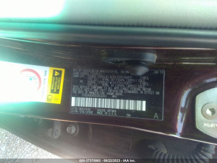 2013 TOYOTA HIGHLANDER PLUS - 5TDZA3EH2DS043343