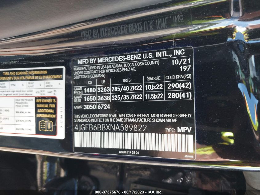 2022 MERCEDES-BENZ AMG GLE 53 4MATIC 4JGFB6BBXNA589822