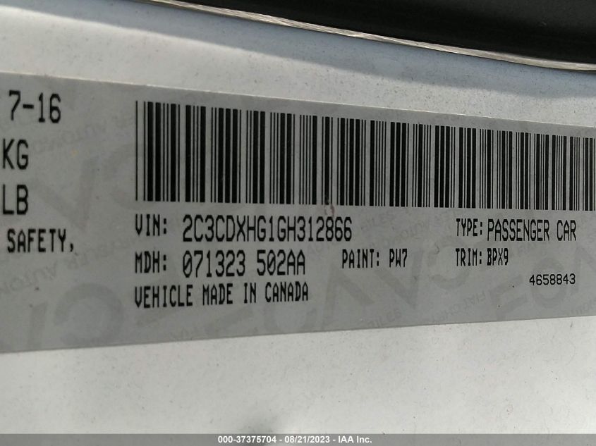 2016 DODGE CHARGER SXT - 2C3CDXHG1GH312866