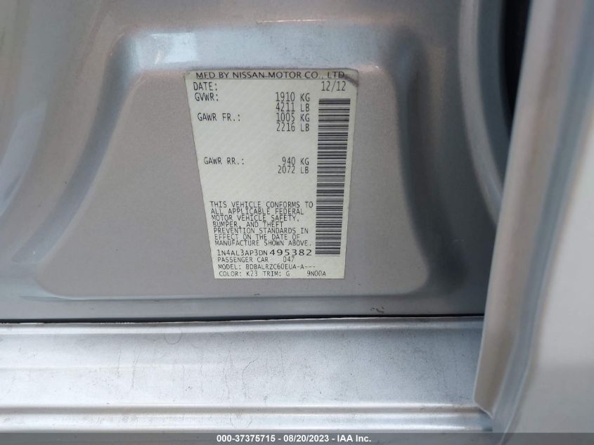 2013 NISSAN ALTIMA 2.5 S - 1N4AL3AP3DN495382