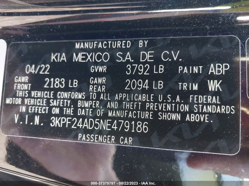 2022 KIA FORTE LXS - 3KPF24AD5NE479186